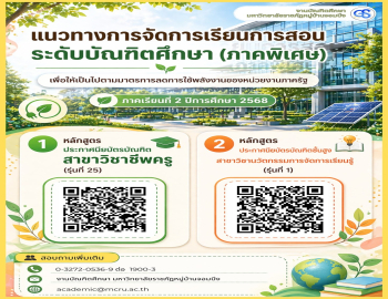 สำนักส่งเสริมวิชาการและงานทะเบียน ขอประกาศแนวทางการจัดการเรียนการสอน ระดับบัณฑิตศึกษา (ภาคพิเศษ) ภาคเรียนที่ 2 ปีการศึกษา 2568 