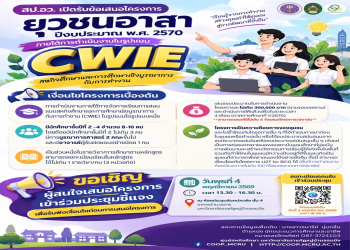 ขอเชิญคณาจารย์และบุคลากร ร่วมรับฟังการชี้แจงแนวทาง “การจัดทำและส่งข้อเสนอ โครงการยุวชนอาสา” ภายใต้รูปแบบการจัดการศึกษาเชิงบูรณาการกับการทำงาน (CWIE)
