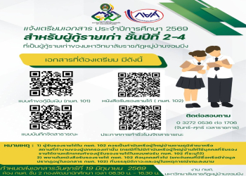 กองพัฒนานักศึกษาประกาศแจ้งเตรียมเอกสารสำหรับผู้กู้รายเก่าเลื่อนชั้นปี ชั้นปีที่ 2-4 และรายละเอียดการการส่งชั่วโมงจิตสาธารณะ ประจำปีการศึกษษ 2569