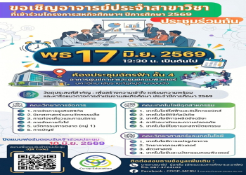 ศูนย์สหกิจศึกษา  ขอเชิญอาจารย์ประจำสาขาวิชาที่เข้าร่วมโครงการสหกิจศึกษาฯ ปีการศึกษา 2569