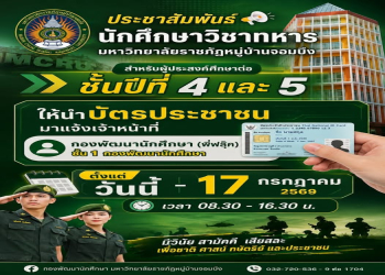 ประกาศสำหรับนักศึกษาวิชาทหาร (นศท.) ชั้นปีที่ 4 และ 5 ในการรายงานตัวและแจ้งความประสงค์ศึกษาต่อ ประจำปี 2569