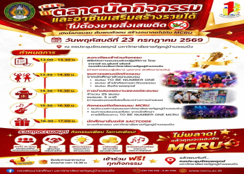  กองพัฒนานักศึกษาขอเชิญนักศึกษา ชั้นปีที่ 1–4 มาร่วมงาน  ตลาดนัดกิจกรรมและอาชีพเสริมสร้างรายได้ ไม่ต้องขายสิ่งเสพติด 