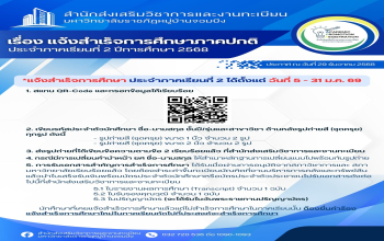 ประกาศแจ้งสำเร็จการศึกษา ภาคปกติ ปีการศึกษา 2568